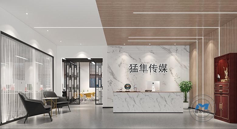 電商新媒體辦公室裝修設(shè)計(jì)效果前臺大廳