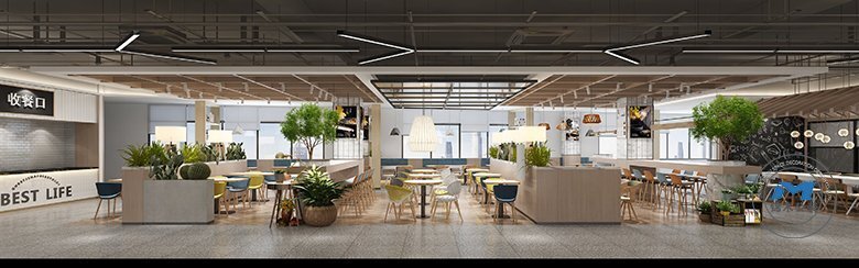 企業(yè)員工食堂裝修設計大堂效果圖