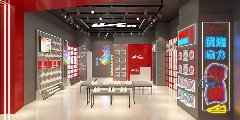 國潮運(yùn)動(dòng)品牌連鎖鞋店店面裝修設(shè)計(jì)效果店內(nèi)
